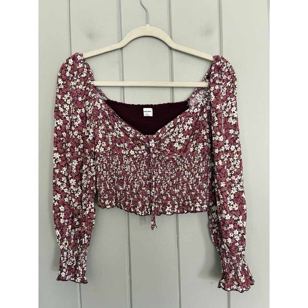 Aritzia Sunday Best Sinatra Blouse M Medium Smocked Bodice Cropped Purple